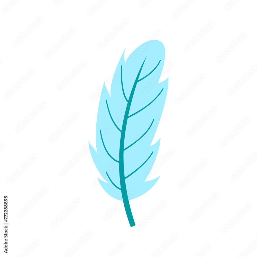 Obraz premium Vector illustration of cartoon blue feather isolated on white background.
