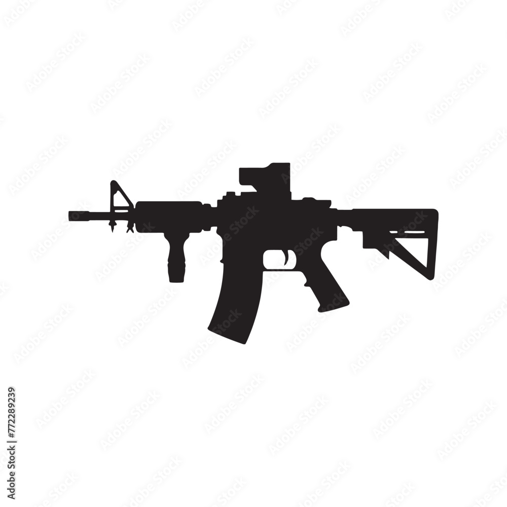Carbine Majesty: Magnificent Silhouette Depiction of Firearms Mastery - Carbine Illustration - Minimallest Carbine Vector
