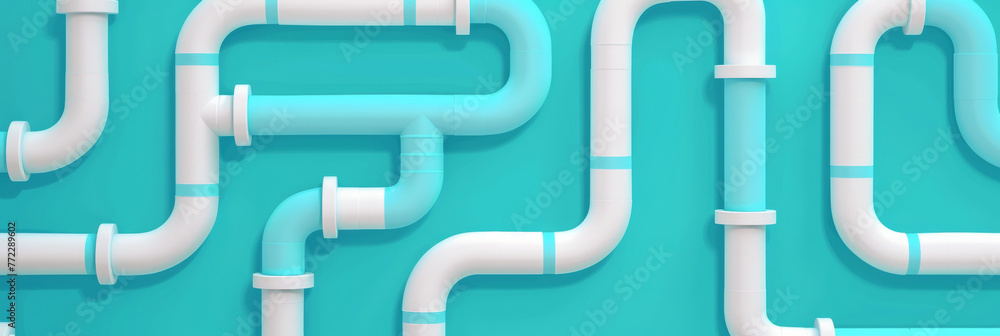 Complex White Pipeline System on Blue Background Complex White Pipeline System on Blue Background