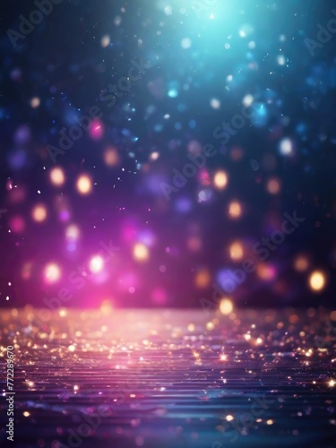 Trendy decoration bokeh glitters background, abstract shiny backdrop with circles. Magic night dark blue abstract background with sparkling glitter bokeh and lights. © boler