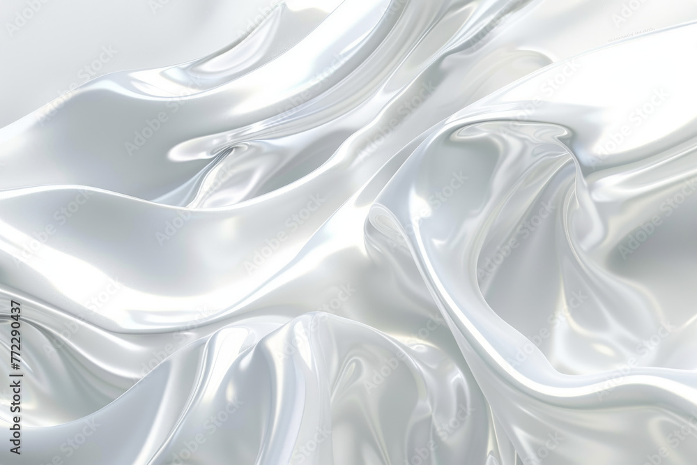 The image is a close up of a white fabric with a shiny, reflective surface. The fabric appears to be draped over a surface, creating a sense of movement and fluidity. Scene is one of elegance The image is a close up of a white fabric with a shiny, reflective surface. The fabric appears to be draped over a surface, creating a sense of movement and fluidity. Scene is one of elegance