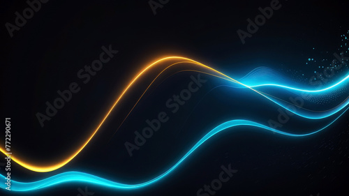 Data technology abstract futuristic orange and blue wave background. 