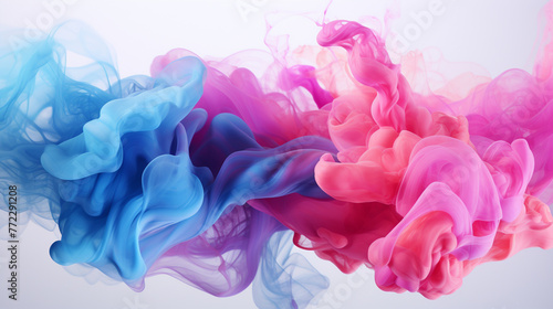 3d render Colorful blue and pink smoke clouds in muted tones flowing in water on grey background Generate AI