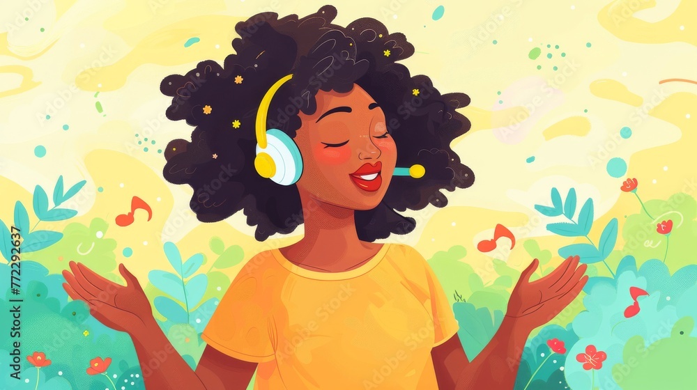 Woman Wearing Headphones Standing in a Field Woman Wearing Headphones Standing in a Field