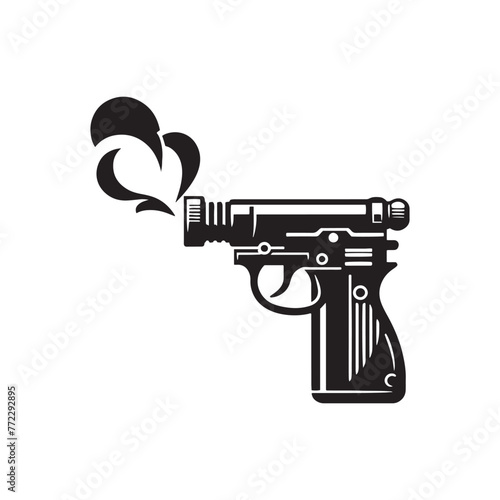 Radiant Weaponry: Intricate Flare Gun Silhouette, Accompanied by Flare Gun Illustration - Minimallest Flare Gun Vector
