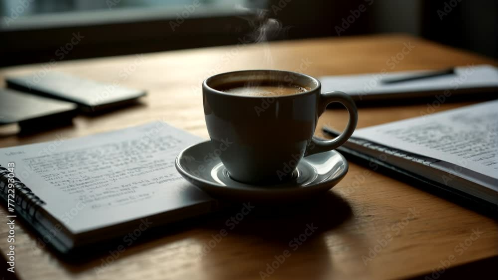 A cup of coffee and a book on the study table summer Seamless looping 4k time-lapse animation video background
A cup of coffee and a book on the study table summer Seamless looping 4k time-lapse animation video background