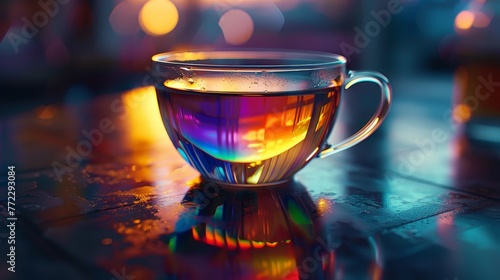 Transparent Tea Cup with Colorful Bokeh Lights