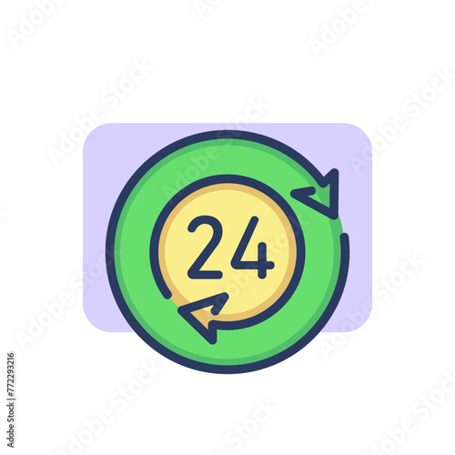 Round-the-clock thin line icon. Twenty-four, open, arrow outline sign. Time and measurement concept. Vector illustration symbol element for web design and apps