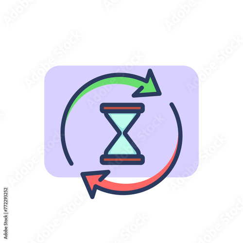 Sandglass in cycling arrows thin line icon. Reloading pc, waiting, software outline sign. Time management or planning concept. Vector illustration symbol element for web design and apps