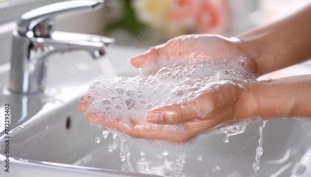 Fototapeta premium Person Washing Hands in a Sink