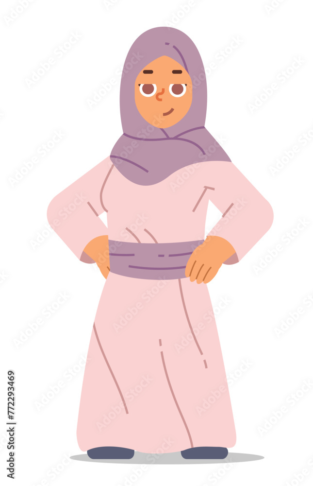 Smiling confident Arabian woman. Muslim female vector character on isolated background