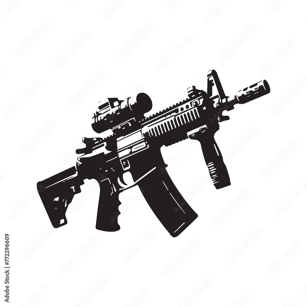 Artistic Mastery: Elaborate Depiction of Machine Gun Silhouette, Complemented by Machine Gun Illustration - Minimallest Machine Gun Vector
Artistic Mastery: Elaborate Depiction of Machine Gun Silhouette, Complemented by Machine Gun Illustration - Minimallest Machine Gun Vector