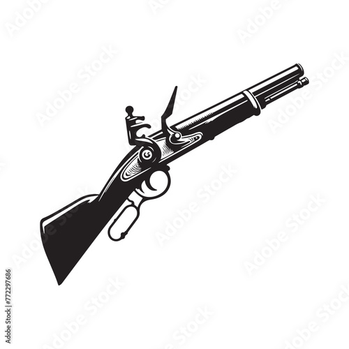 Revolutionary Symbolism: Iconic Musket Silhouette, Captured with Precision in Illustration and Minimallest Musket Vector Design
