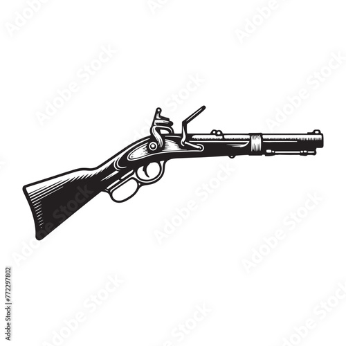 Historical Heritage: Exquisite Silhouette of Musket Weaponry, Illustrated and Rendered to Perfection with Musket Illustration - Minimallest Musket Vector
