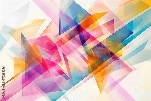 Hazy and colorful overlapping geometric shapes on white background  abstract modern art illustration