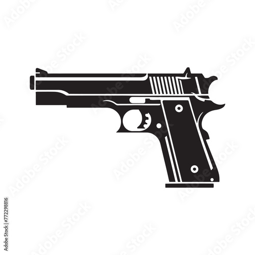 Artistic Marvel: Detailed Silhouette of Pistol Weaponry, Illustrated with Pistol Illustration - Minimallest Pistol Vector