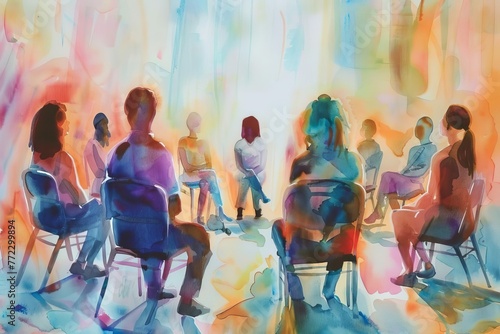 Group Therapy Session, Mental Health Concepts Watercolor Painting Illustration