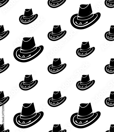 Cowboy Hat Icon Seamless Pattern, Fold Down Earflaps, Sun, Rain Protection Hat