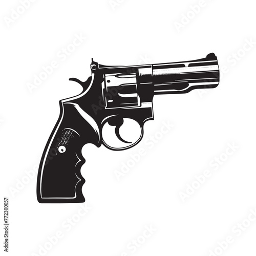 Enhanced Visuals: Intricate Revolver Silhouette, Complemented by Revolver Illustration - Minimallest Revolver Vector
