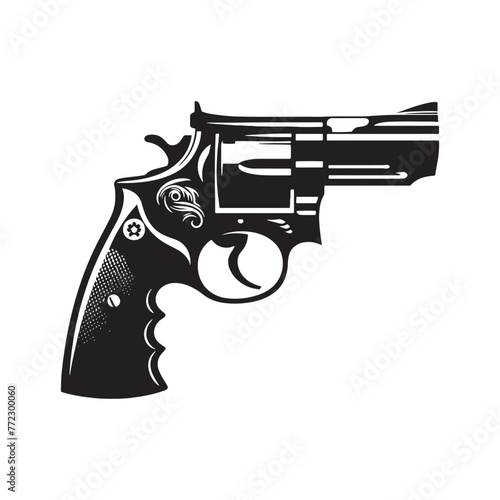 Crafted Perfection: Detailed Revolver Silhouette, Enhanced with Revolver Illustration - Minimallest Revolver Vector