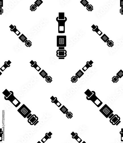 Seat Belt Icon Seamless Pattern, Vehicle Safety Belt Device For Securing Driver Passenger