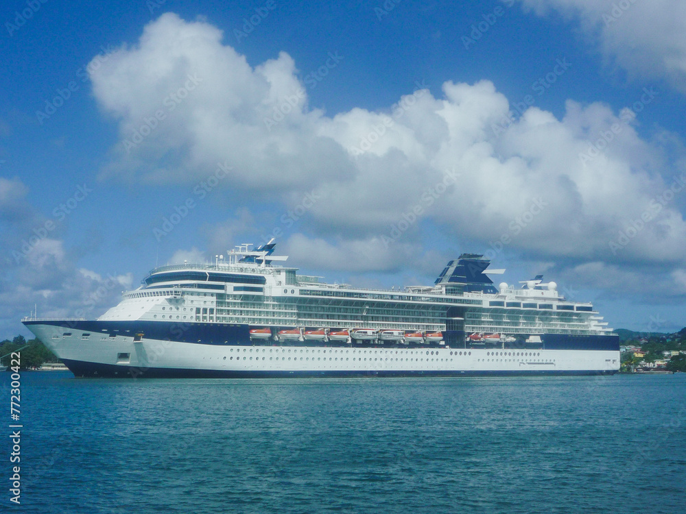 Modern luxury family cruiseship cruise ship liner Summit in port of St. Lucia during summer Caribbean tropical island cruising