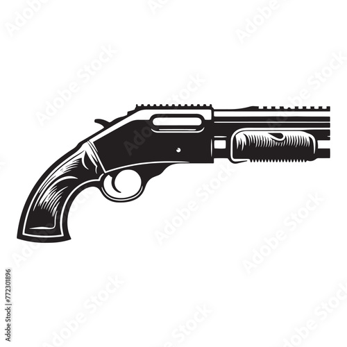 Masterful Artistry: Intricate Silhouette of Shotgun Weapon, Accompanied by Shotgun Illustration - Minimallest Shotgun Vector
