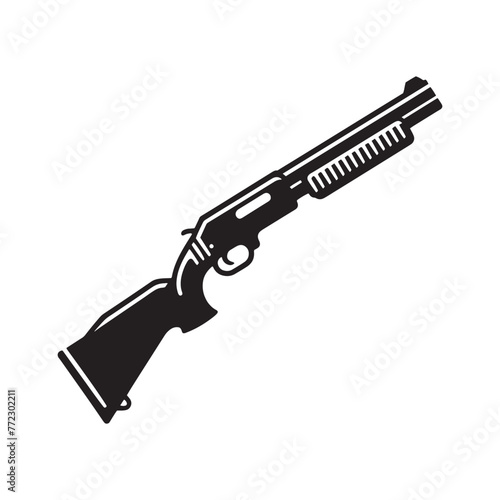 Enhanced Artistry: Intricate Shotgun Silhouette, Accompanied by Shotgun Illustration - Minimallest Shotgun Vector
