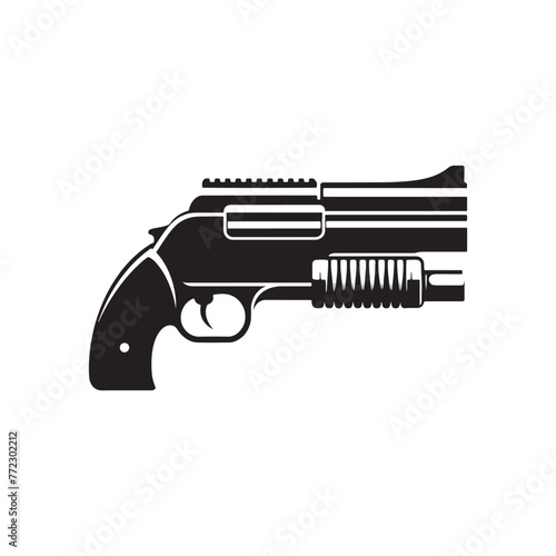 Crafted Perfection: Detailed Shotgun Silhouette, Complemented by Shotgun Illustration - Minimallest Shotgun Vector
