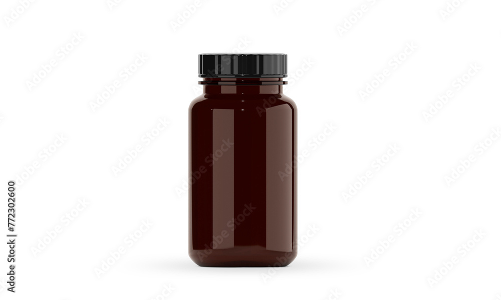 Empty brown glass supplement bottle for medicine, transparent background - obrazy, fototapety, plakaty 