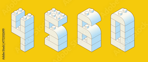 Numbers 4, 5, 6, 0  from Plastic building blocks. Colored bricks isolated on white background. Vector isometric 3d illustration.