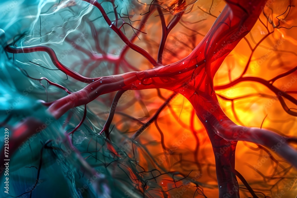 colorful blood vessel inside human body in glowing light Stock ...