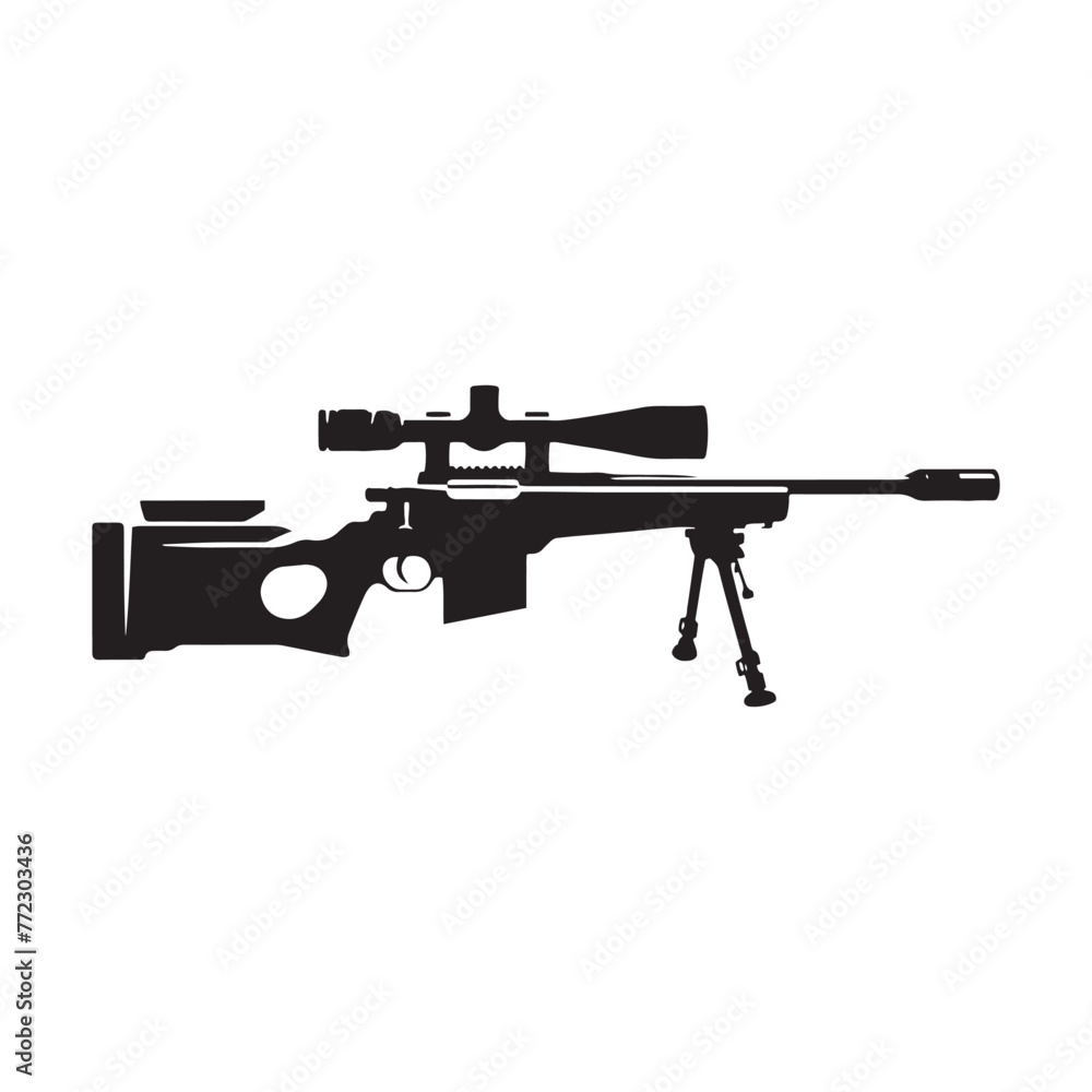 Tactical Accuracy: Elaborate Sniper Silhouette, Accompanied by Sniper Illustration - Minimallest Sniper Vector
