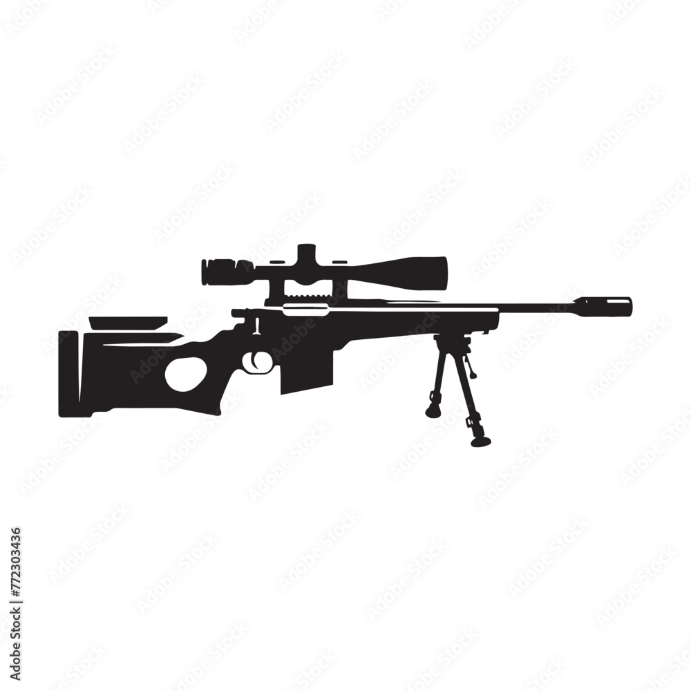 Naklejka premium Tactical Accuracy: Elaborate Sniper Silhouette, Accompanied by Sniper Illustration - Minimallest Sniper Vector 