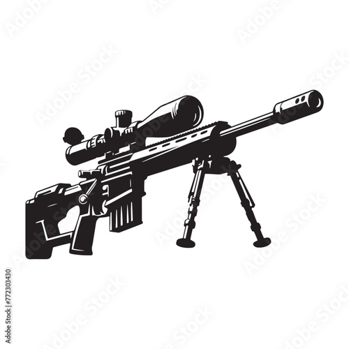 Precision Engineering: Meticulous Sniper Rifles Silhouette, Presented with Sniper Illustration - Minimallest Sniper Vector
