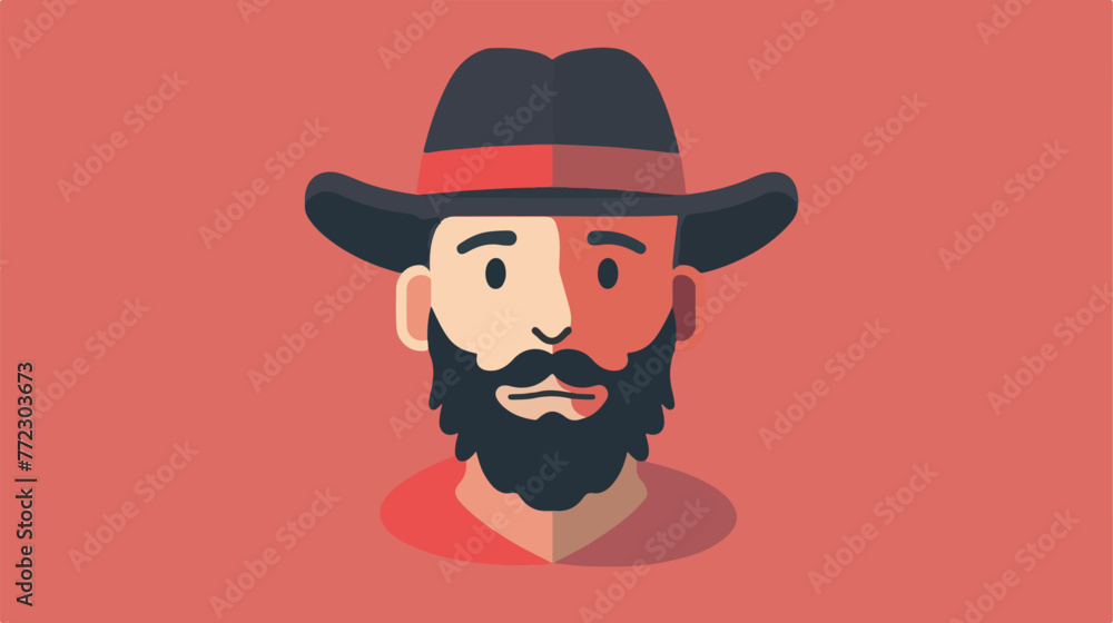 Flat design face of man with hat icon vector illustration