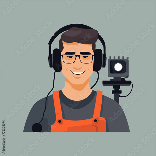 vector flat camera operator w...