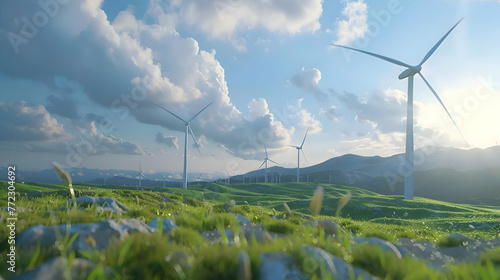A renewable energy wind farm generating power