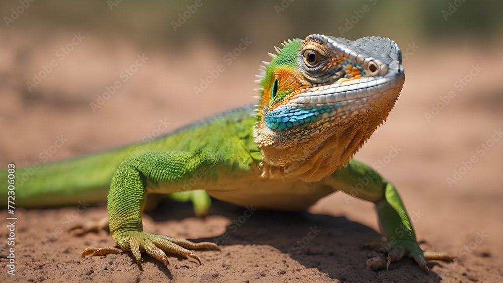 Fototapeta premium green lizard on a rock