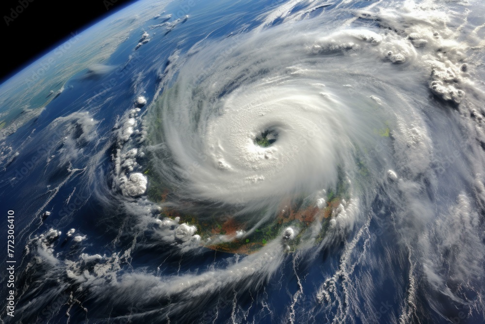 Menacing Satellite tropical storm. Weather disaster. Generate Ai