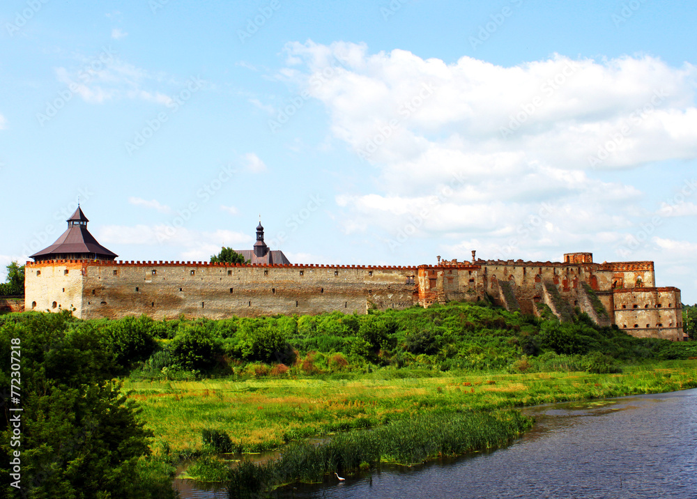 Old fortress in Medzhibozh on river bank Southern Bug, Ukraine