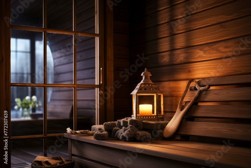 Contemporary Modern wooden sauna relax. Home care. Generate Ai