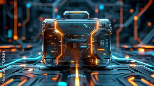 Briefcase, Business and finance, Technology, futuristic background