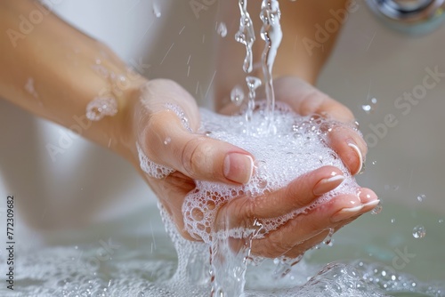 Wallpaper Mural Close up Image of Person Washing Hands with Soap and Water, Hygiene Practices to Prevent Spread of Germs and Viruses Torontodigital.ca