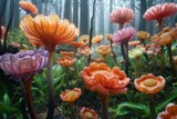 The vibrant colors of a fantastical garden blooming with alien flowers