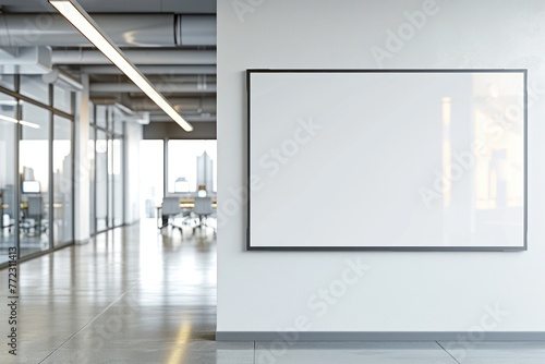 blank white billboard advertising banner mockup on office wall