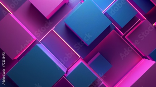 Abstract Futuristic 3D Cubes With Neon Pink and Blue Lights, Modern Digital Background, Vibrant Geometric Technology Art