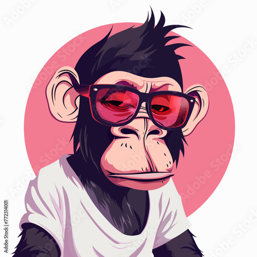 A cartoon monkey wearing sunglasses and a white shirt. The monkey has a serious expression on his face