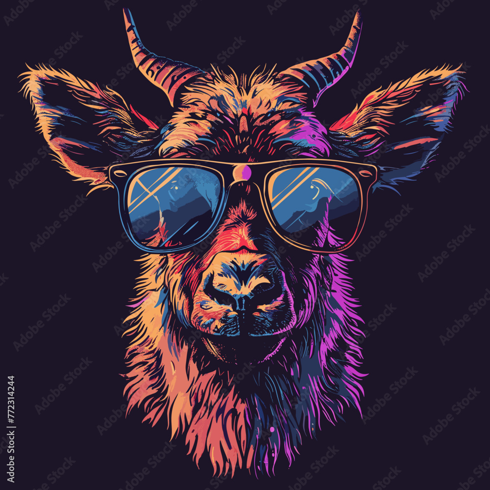 Naklejka premium Vector illustration of a goat wearing glasses. Can be used as a print on T-shirts and bags