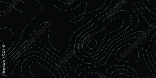 Topography wave pattern. Abstract curve wave background. Topographic green line on black background.